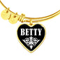 Betty v01w - 18k Gold Finished Heart Pendant Bangle Bracelet