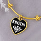 Kristin v01w - 18k Gold Finished Heart Pendant Bangle Bracelet