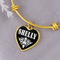 Shelly v01w - 18k Gold Finished Heart Pendant Bangle Bracelet