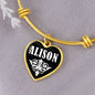 Alison v01w - 18k Gold Finished Heart Pendant Bangle Bracelet