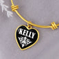 Kelly v01w - 18k Gold Finished Heart Pendant Bangle Bracelet