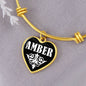 Amber v01w - 18k Gold Finished Heart Pendant Bangle Bracelet