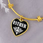 Esther v01w - 18k Gold Finished Heart Pendant Bangle Bracelet