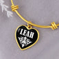 Leah v01w - 18k Gold Finished Heart Pendant Bangle Bracelet
