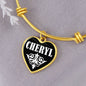 Cheryl v01w - 18k Gold Finished Heart Pendant Bangle Bracelet