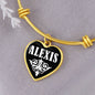 Alexis v03 - 18k Gold Finished Heart Pendant Bangle Bracelet