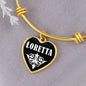 Loretta v01w - 18k Gold Finished Heart Pendant Bangle Bracelet