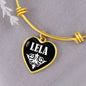 Lela v03 - 18k Gold Finished Heart Pendant Bangle Bracelet