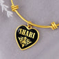 Shari v02 - 18k Gold Finished Heart Pendant Bangle Bracelet