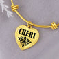 Cheri v01 - 18k Gold Finished Heart Pendant Bangle Bracelet