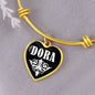 Dora v01w - 18k Gold Finished Heart Pendant Bangle Bracelet