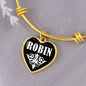 Robin v01w - 18k Gold Finished Heart Pendant Bangle Bracelet