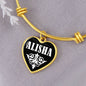 Alisha v03 - 18k Gold Finished Heart Pendant Bangle Bracelet
