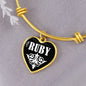 Ruby v01w - 18k Gold Finished Heart Pendant Bangle Bracelet