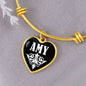 Amy v01w - 18k Gold Finished Heart Pendant Bangle Bracelet