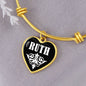 Ruth v01w - 18k Gold Finished Heart Pendant Bangle Bracelet