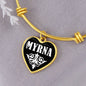 Myrna v03 - 18k Gold Finished Heart Pendant Bangle Bracelet