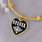 Sylvia v01w - 18k Gold Finished Heart Pendant Bangle Bracelet
