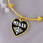 Megan v01w - 18k Gold Finished Heart Pendant Bangle Bracelet
