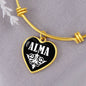 Alma v01w - 18k Gold Finished Heart Pendant Bangle Bracelet