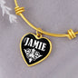 Jamie v01w - 18k Gold Finished Heart Pendant Bangle Bracelet
