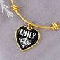 Emily v01w - 18k Gold Finished Heart Pendant Bangle Bracelet