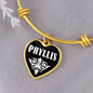 Phyllis v01w - 18k Gold Finished Heart Pendant Bangle Bracelet