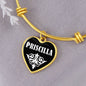Priscilla v01w - 18k Gold Finished Heart Pendant Bangle Bracelet