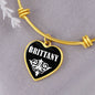 Brittany v01w - 18k Gold Finished Heart Pendant Bangle Bracelet