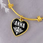 Anna v01w - 18k Gold Finished Heart Pendant Bangle Bracelet