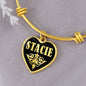 Stacie v02 - 18k Gold Finished Heart Pendant Bangle Bracelet