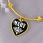 Mary v01w - 18k Gold Finished Heart Pendant Bangle Bracelet