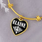 Elaine v01w - 18k Gold Finished Heart Pendant Bangle Bracelet