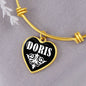 Doris v01w - 18k Gold Finished Heart Pendant Bangle Bracelet