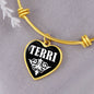 Terri v01w - 18k Gold Finished Heart Pendant Bangle Bracelet
