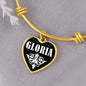 Gloria v01w - 18k Gold Finished Heart Pendant Bangle Bracelet