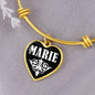 Marie v01w - 18k Gold Finished Heart Pendant Bangle Bracelet