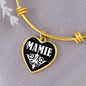 Mamie v01w - 18k Gold Finished Heart Pendant Bangle Bracelet