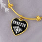 Annette v01w - 18k Gold Finished Heart Pendant Bangle Bracelet