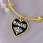 Maggie v01w - 18k Gold Finished Heart Pendant Bangle Bracelet