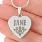 Jane - Engraved Heart Pendant Necklace