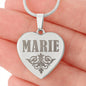 Marie - Engraved Heart Pendant Necklace