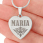 Maria - Engraved Heart Pendant Necklace