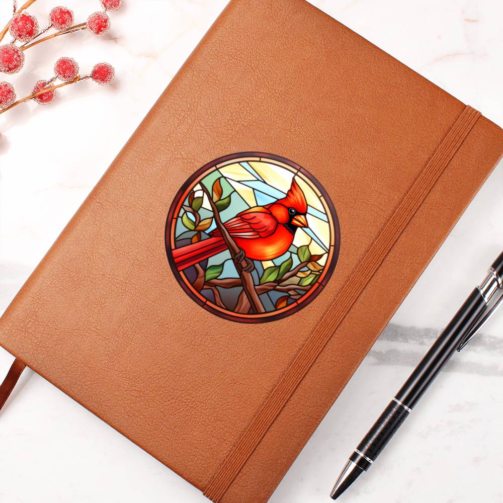 Christmas Red Cardinal Stained Glass Design 021 - Vegan Leather Journal