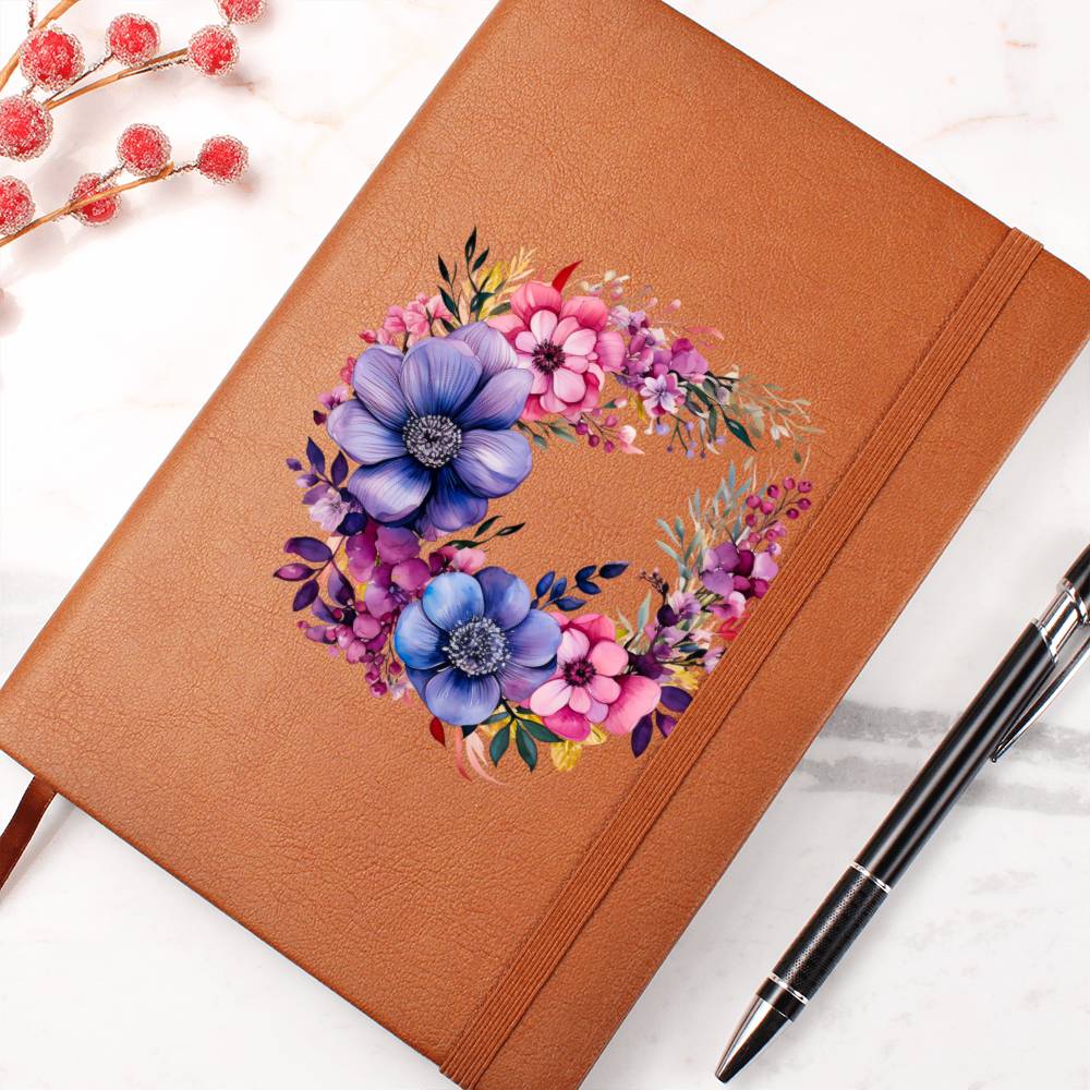 Floral Flower Wreath 035 - Vegan Leather Journal
