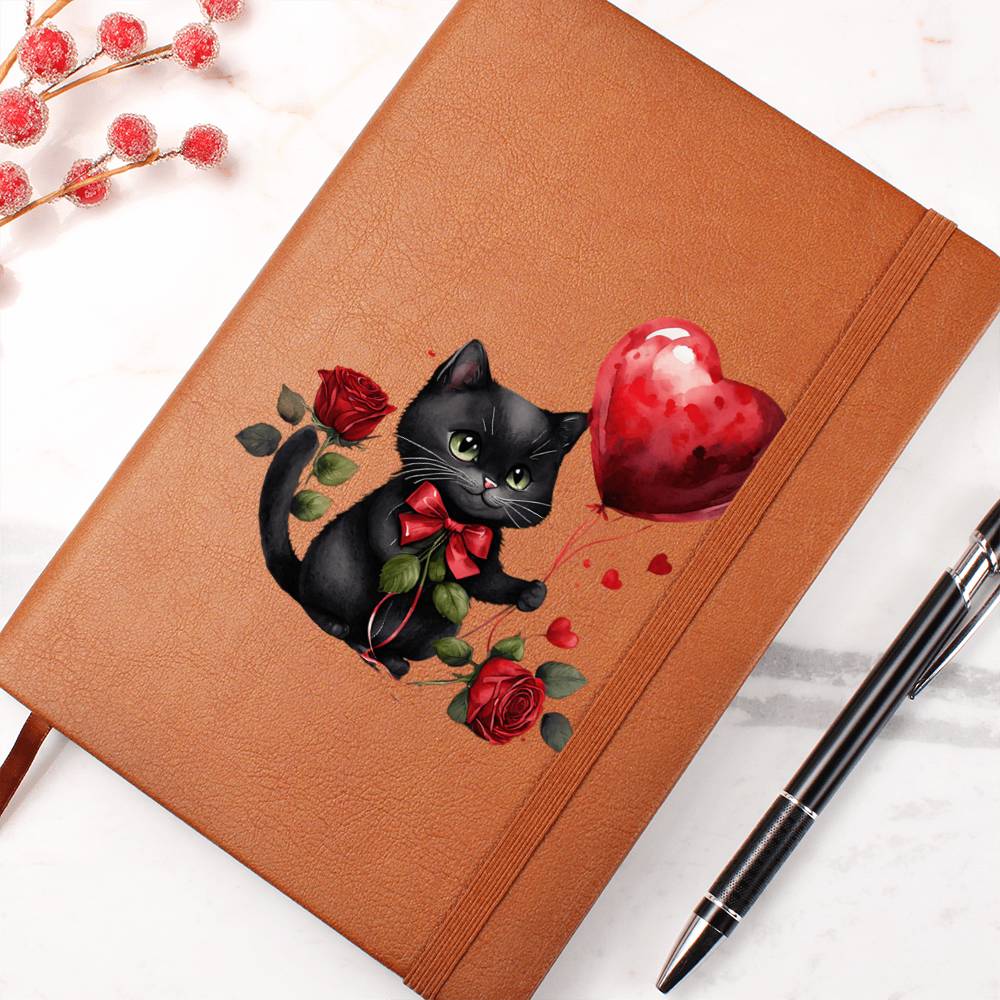 Valentine's Day Black Cat 019 - Vegan Leather Journal