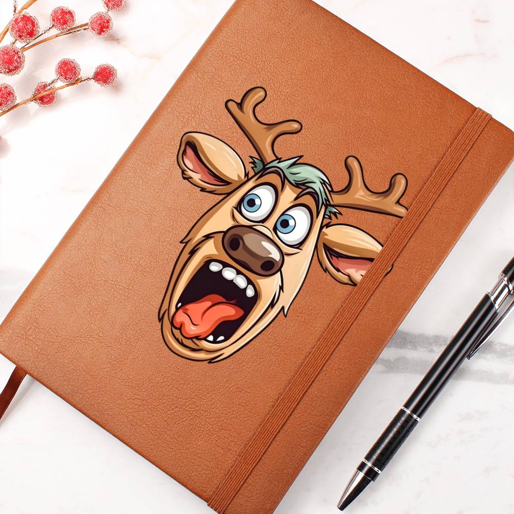 Funny Reindeer Face 11 - Vegan Leather Journal
