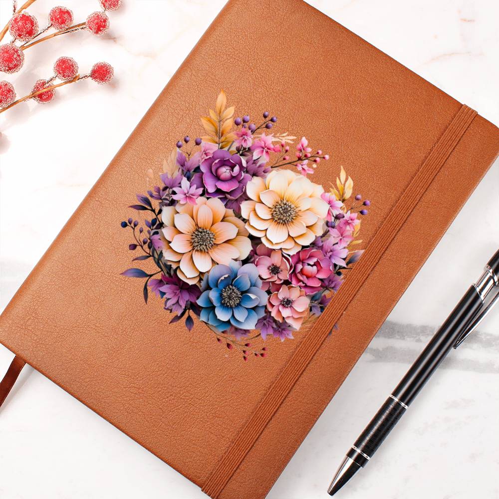 Floral Flower Wreath 070 - Vegan Leather Journal