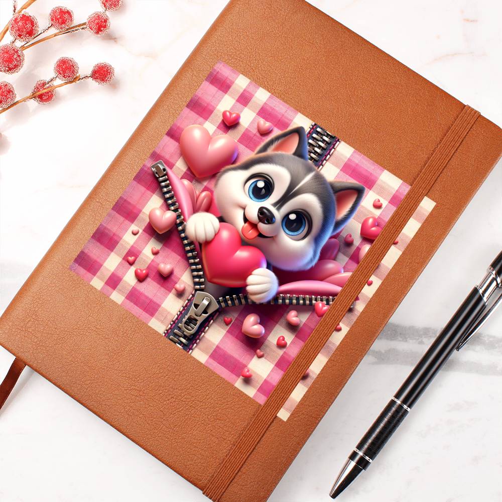 Valentine's Day Dog And Zipper 021 - Vegan Leather Journal