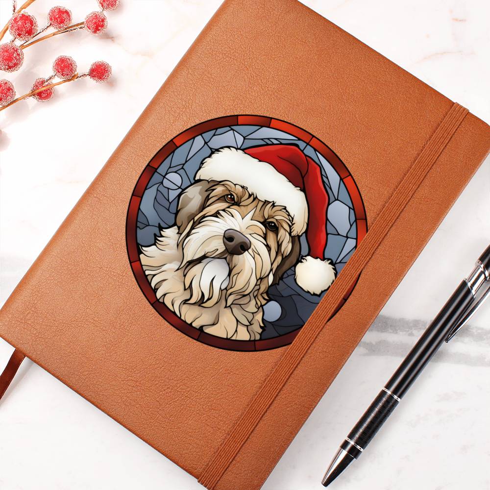 Dog Stained Glass Christmas Design 014 - Vegan Leather Journal